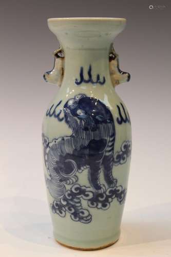 Chinese Blue and White Porcelain Vase with Foo Dog Decoratio...