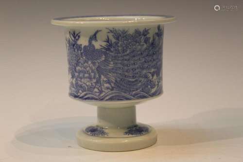 Japanese Blue and White Porcelain Stem Bowl