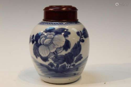 Chinese Blue and White Porcelain Jar with Wood Lid