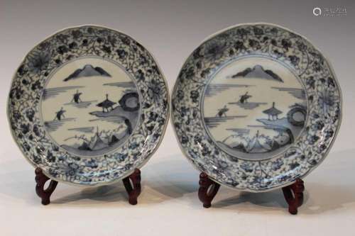 Pair of Japanese Blue and White Porcelain Dishes