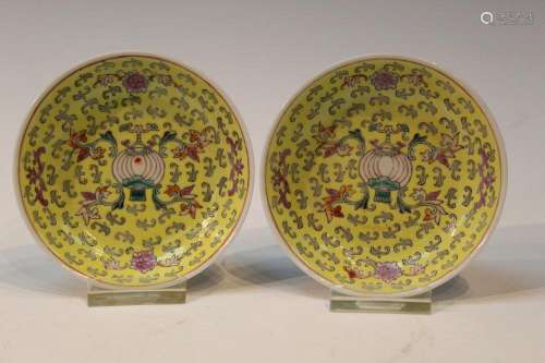 Pair of Chinese Famille Rose Porcelain Saucers