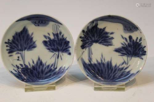 Pair of Japanese Blue and White Porcelain Saucers