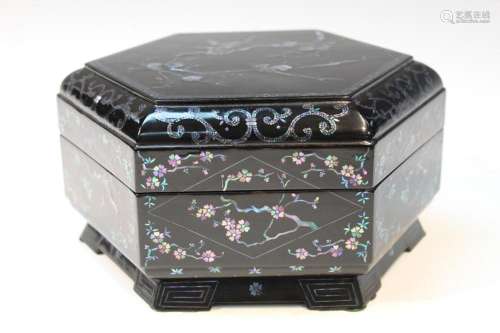 Chinese Black Lacquer Box with MOP Inlay Decoration
