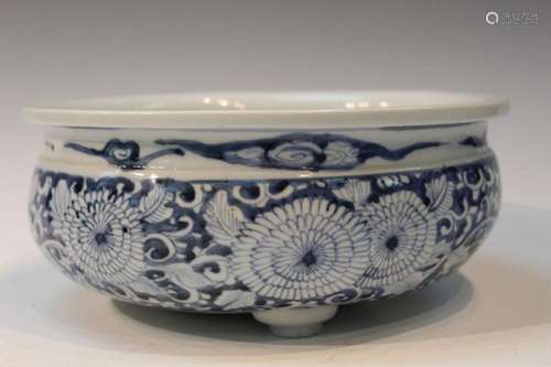 Large Chinese Blue and White Porcelain Incense Burner