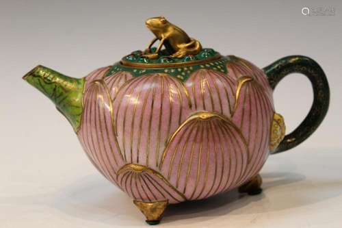 Chinese Cloisonne Lotus Flower Teapot