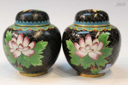 Pair of Chinese Cloisonne Jars with Lids