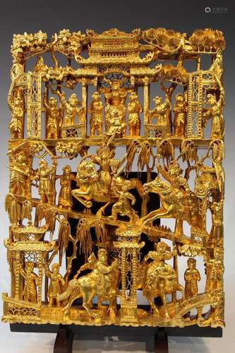 Chinese Gold Gilded Wood Carving Panel