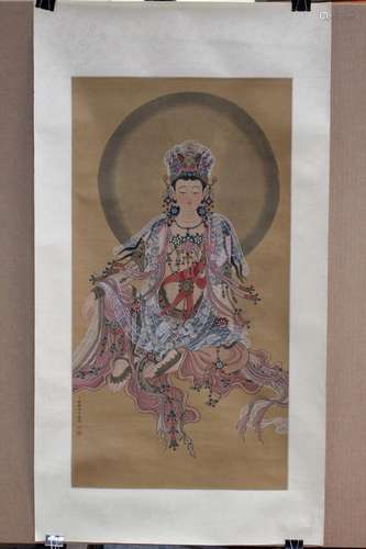 Chinese Watercolor Painting on Silk of Guan Yin