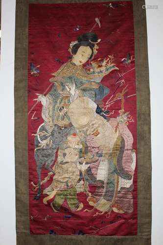 Chinese Large Imperial Panel of a Lady with Wise Man, Child,...