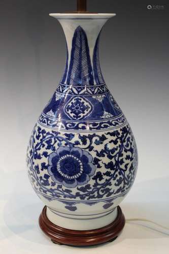 Asian Blue and White Porcelain Vase Lamp