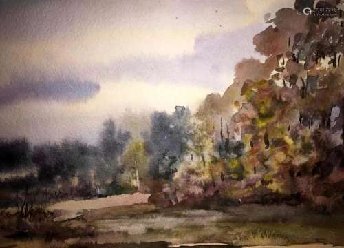 Autumn landscape watercolor painting Viktor