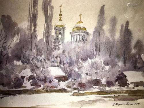 Church watercolor painting Viktor Mikhailichenko