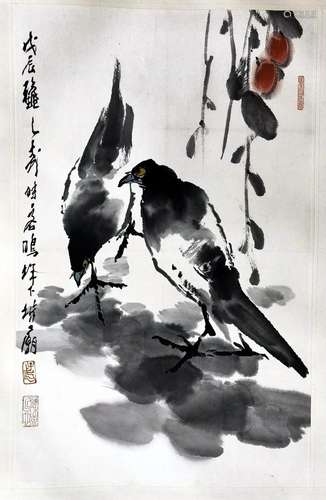 CHINESE SCROLL PAINTING OF BIRD SIGNED BY WANG ZIWU