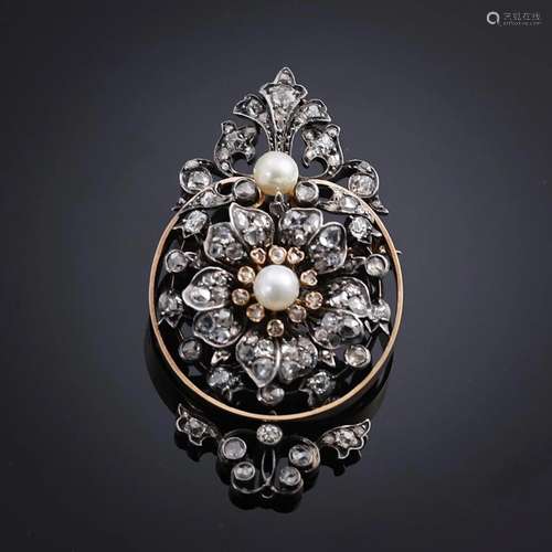 EUROPEAN SILVER PEARL FLOWER BROOCH