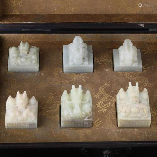 SIX CHINESE WHITE JADE DRAGON OFFICIAL SEALS