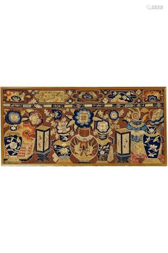 CHINESE KESI EMBROIDERY FLOWER IN VASE TAPESTRY