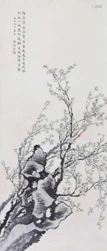 CHINESE SCROLL PAINTING OF PLUM BLOSSOMMINGS SIGNED BY