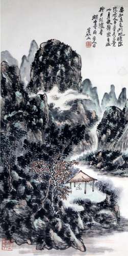 CHINESE SCROLL PAINTING OF MOUNTAIN VIEWS SIGNED BY