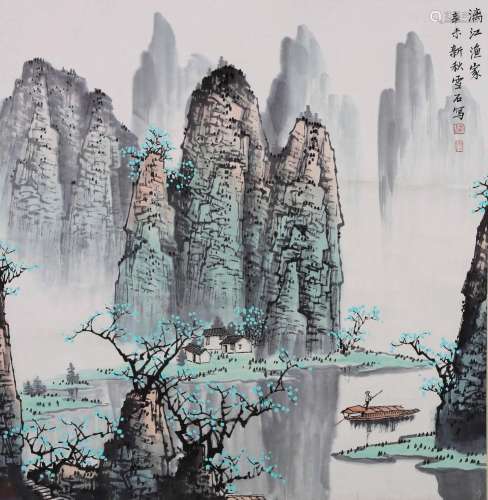 CHINESE SCROLL PAINTING OF MOUNTAIN VIEWS SIGNED BY BAI
