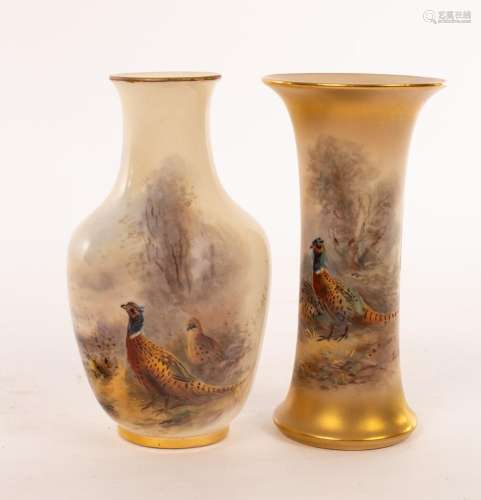 Two Royal Worcester vases painted pheasants by James Stinton...