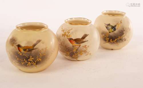 Royal Worcester, ten almost spherical posy vases with spiral...