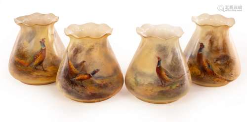 Four Royal Worcester small tapering vases with gilt edged fl...