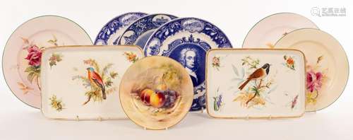 Two Royal Worcester rectangular trinket trays painted birds,