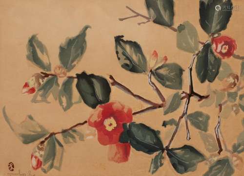 Japanese School, mid 20th Century/Camellia Branch/indistinct...