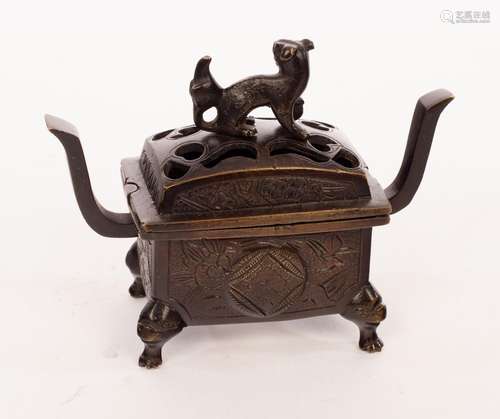 A Japanese bronze incense burner with a copper liner, the pi...