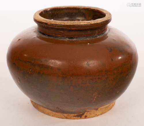 A Chinese globular pot, early 20th Century, with brown glaze...