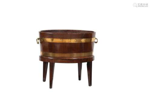 A George III mahogany and brass bound wine cooler or jardini...