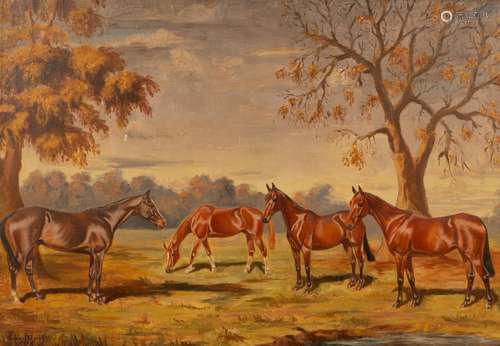 Susan Terrot (20th Century)/Polo Ponies in an Indian Landsca...