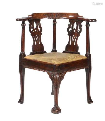 A George II mahogany corner chair