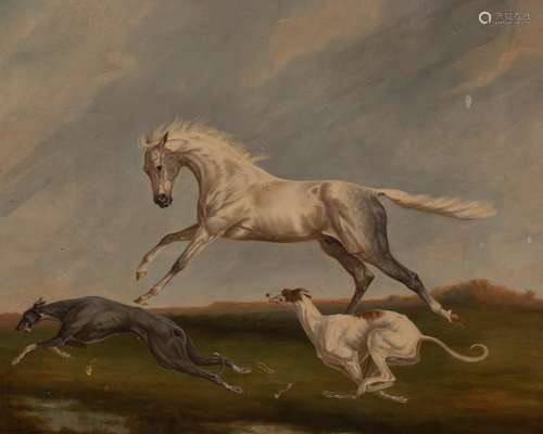 Juliet McLeod (1917-1982)/Galloping Stallion and Two Greyhou...