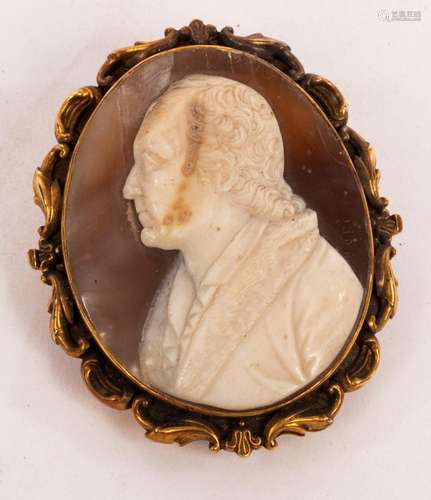 A 19th Century shell cameo brooch, depicting a gentleman in ...