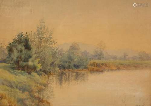 B A Lewis/River Scene/watercolour, 24cm x 33.