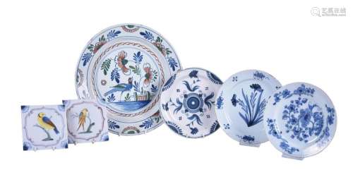 A selection of mostly English blue and white polychrome delf...