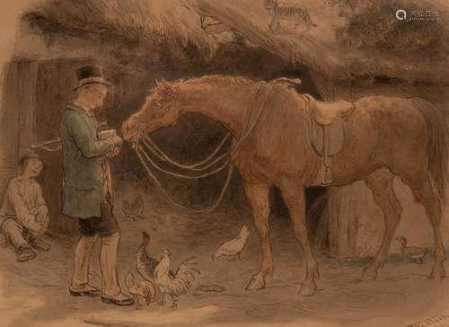 Lorenz Frolich (1820-1908)/Young Man Feeding a Horse/beside ...