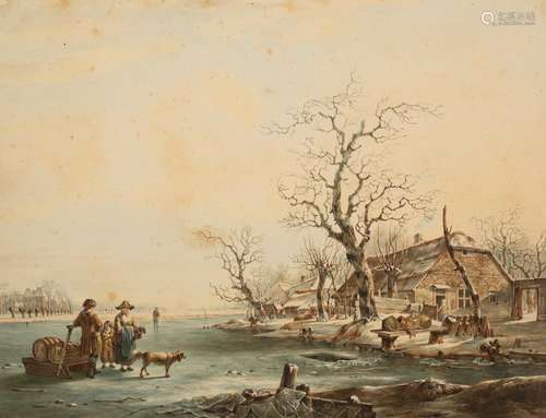 Jacob Van Strij (1756-1815)/Winter Landscape/with figures on...