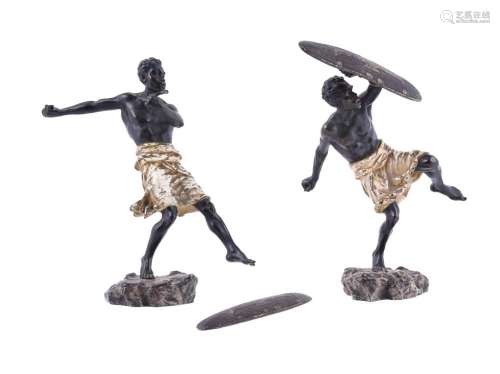 A pair of Austrian cold painted bronze models of African war...