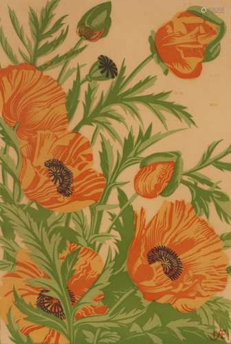 Ann Ellis/Poppies/woodblock,