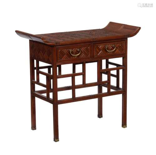 A Chinese exotic hardwood and bamboo parquetry side table