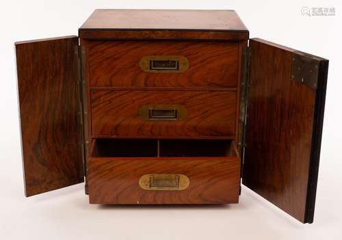 A Victorian walnut humidor, fitted with three drawers, count...