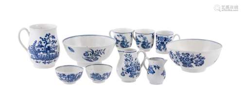 A selection of Worcester mostly blue and white printed porce...