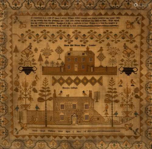 An early 19th Century needlework sampler with verse, named b...