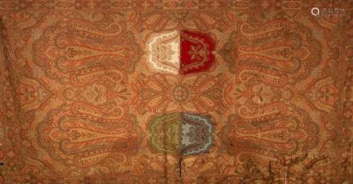 A 19th Century paisley shawl with two central cartouches wit...