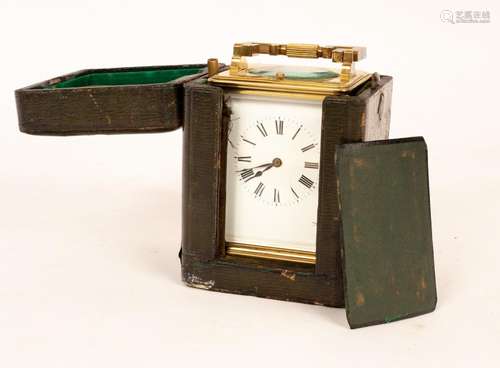 A gilt brass half-hour repeat carriage clock with rectangula...