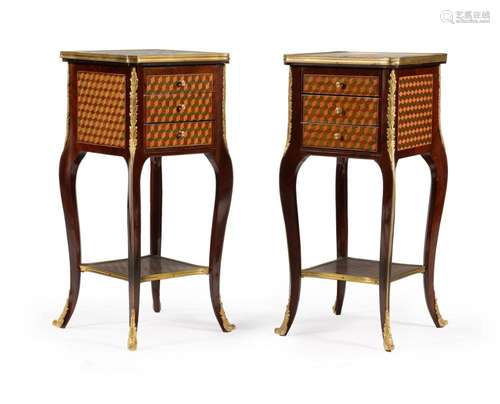 A pair of French parquetry and gilt metal mounted side table...