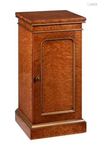 A Victorian bird's-eye maple and parcel gilt bedside cab...