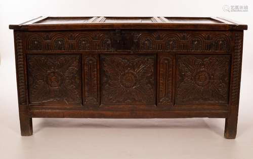 A Charles II oak coffer, probably Somerset,